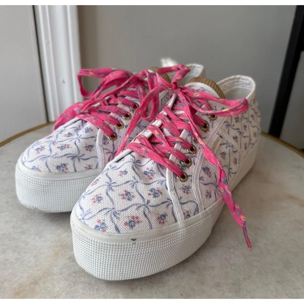 LoveShackFancy x Superga Platform Sneakers‎ Floral Print Pink Laces Size 41.5